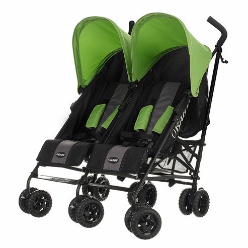 Image of Obaby Apollo Black & Grey Twin Stroller - Lime