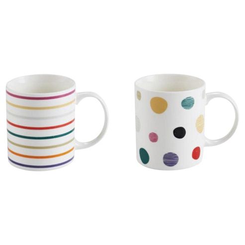 Image of Tesco Rustic Spot And Stripe Mugs, 4 Pack