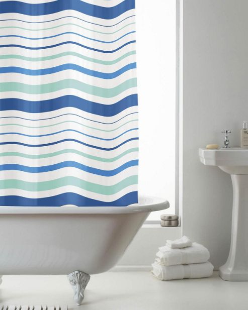 Image of Peva Shower Curtain Striped - Blue