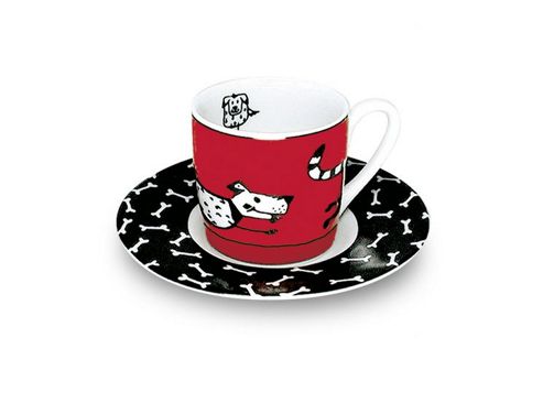 Image of K--nitz Espresso Animal Stories - Dog Cup And Saucer (set Of 4)