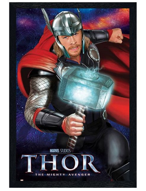 Image of Thor Black Wooden Framed The God Of Thunder Poster