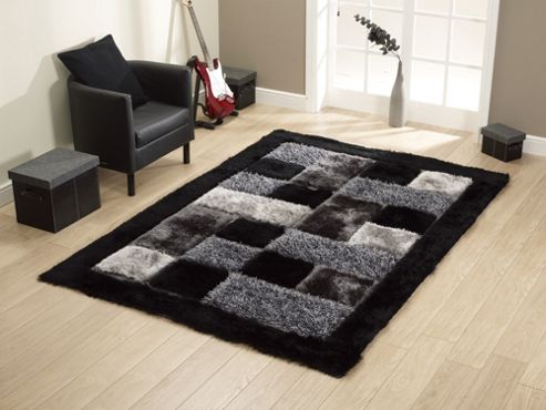 Image of Oriental Carpets & Rugs Noble House Black Tufted Rug - 230cm L X 150cm W