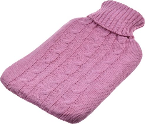 Image of Full Size Hot Water Bottle With Arran Knitted Removable Washable Cover - Pink
