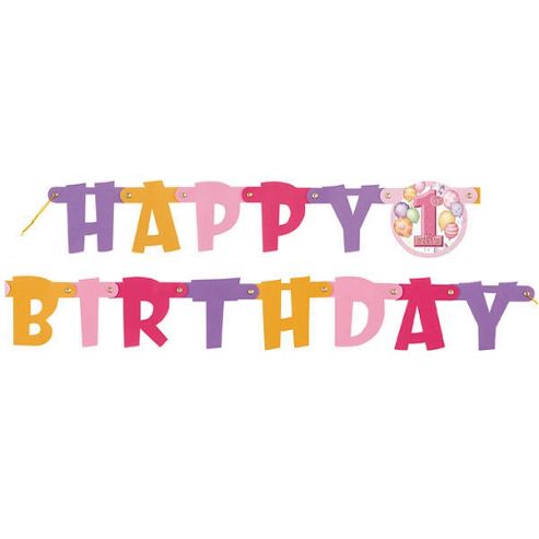 Image of First Birthday Balloons Pink Jointed Banner (each)