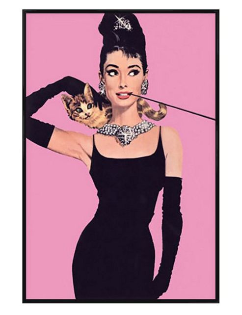 Image of Audrey Hepburn Gloss Black Framed Pink Poster