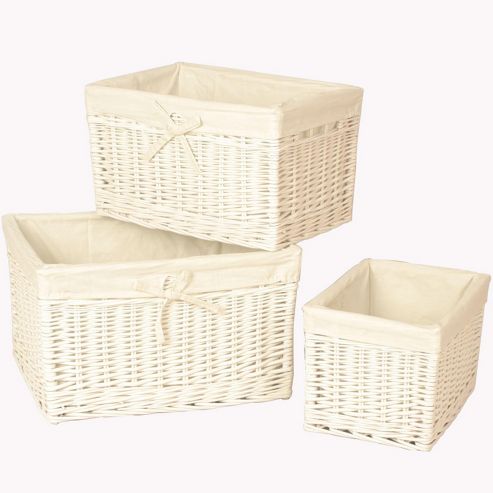 Image of Wicker Valley Willow Storage Basket In White (set Of 3)