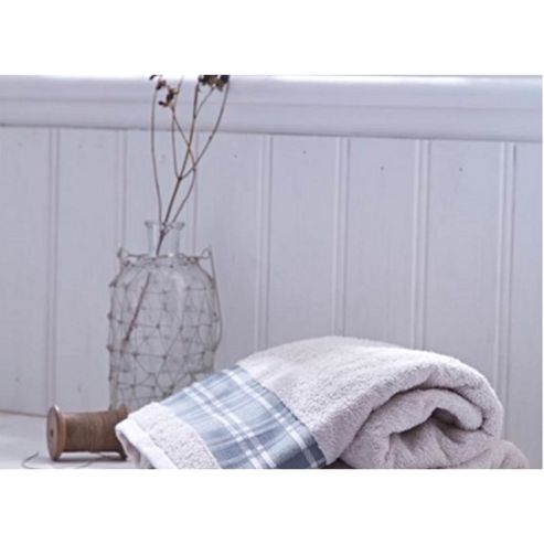 Image of Catherine Lansfield Home Cosy Corner Swing Check Border 450gsm Bath Sheet Cream & Grey