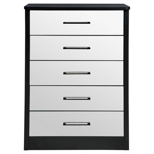 Image of Keswick 5 Drawer Mirrored Chest Black