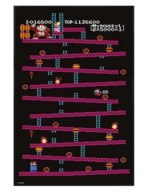 Image of Gloss Black Framed Retro Nintendo Donkey Kong Poster