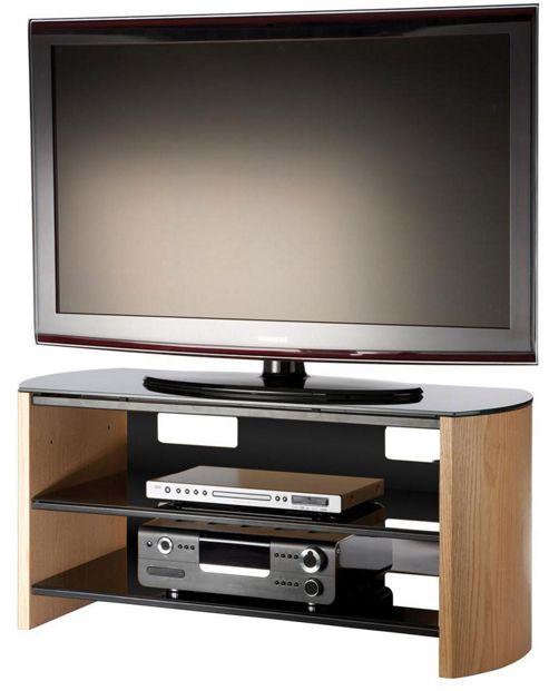 Image of Light Oak Wood Veneer Tv Stand For Screens Up To 50 Inch