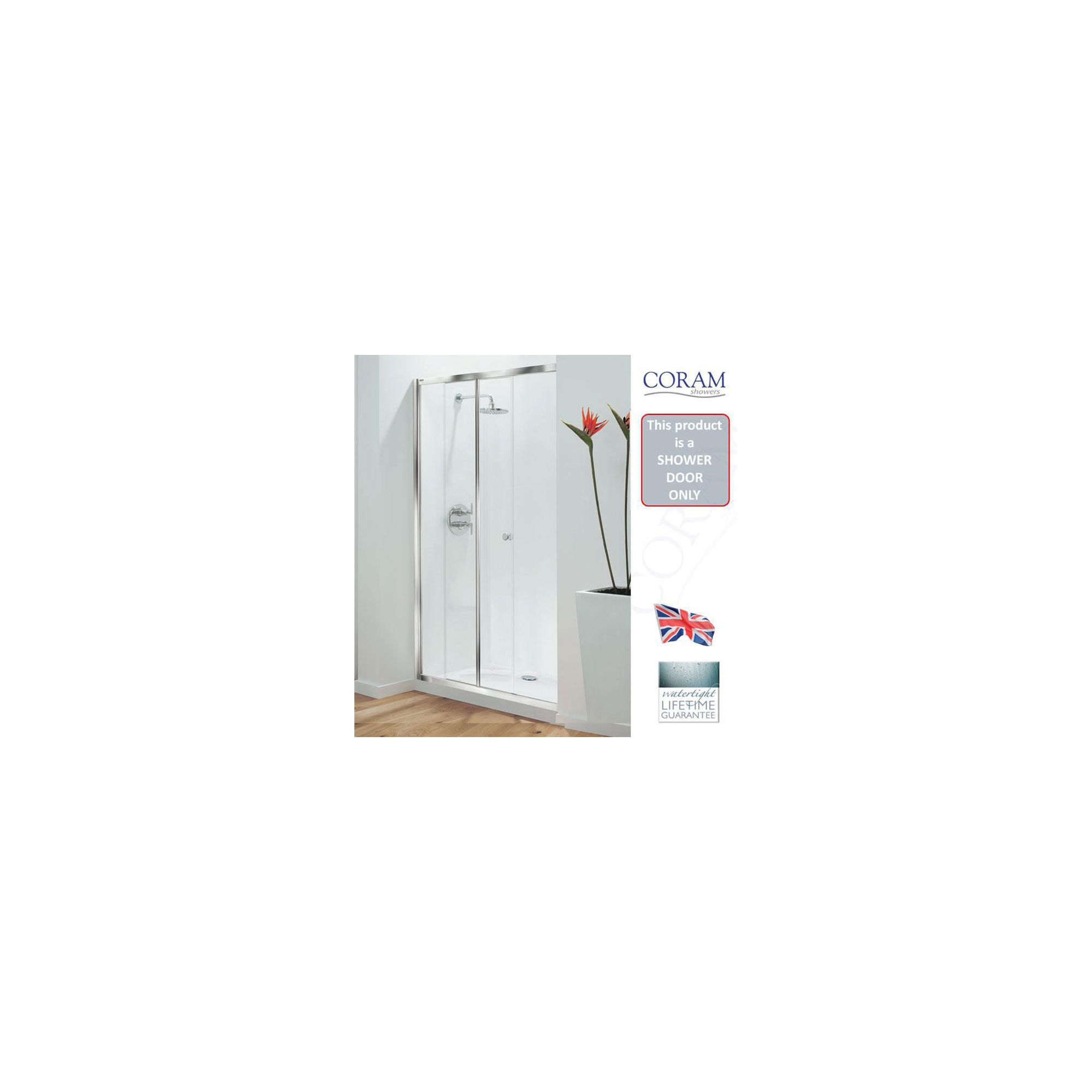 Coram Optima Sliding Shower Door, 1200mm Wide, Chrome Frame, 6mm Plain Glass at Tesco Direct