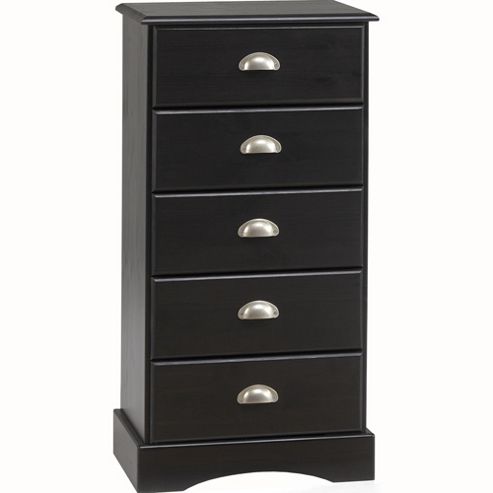 Image of Rio - Solid Wood 5 Drawer Narrow Storage Drawer Chest - Dark Stain