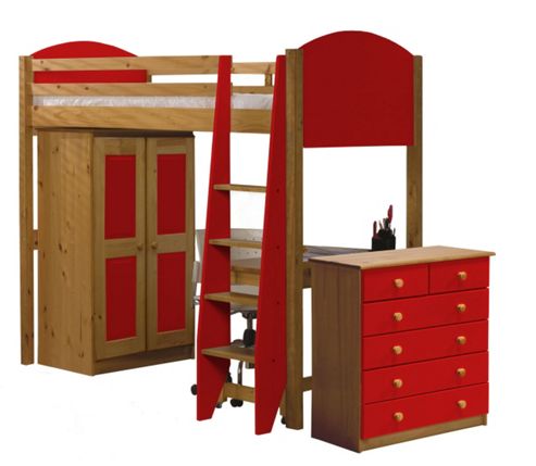 Image of Verona High Sleeper Bed Set 3 Antique With Red Details