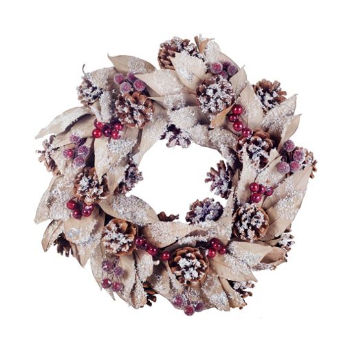Image of Large Natural Pine Cone & Leaf Christmas Wreath