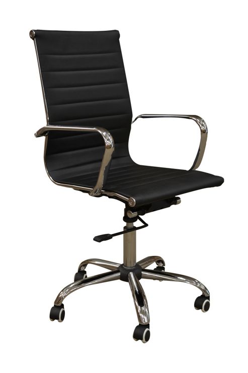 Image of Eames Style High Back Ribbed Black Faux Leather Office Chair