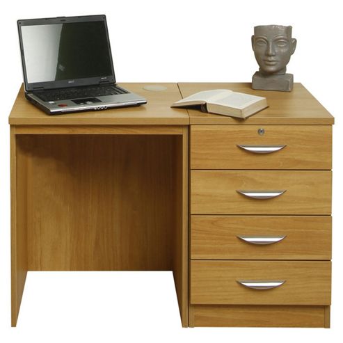 Image of Enduro Wooden Home Office Desk / Workstation With Four Drawer - Teak