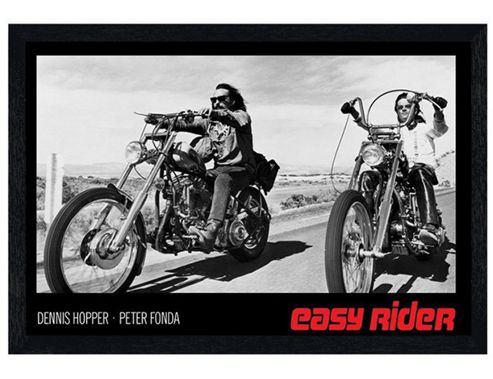 Image of Easy Rider Black Wooden Framed Dennis Hopper And Peter Fonda Poster