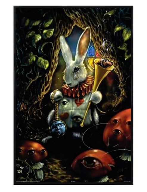 Image of Alice In Wonderland Richard Biffle Gloss Black Framed White Rabbit Poster
