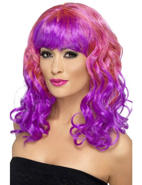Image of Pink And Purple Curly Wig