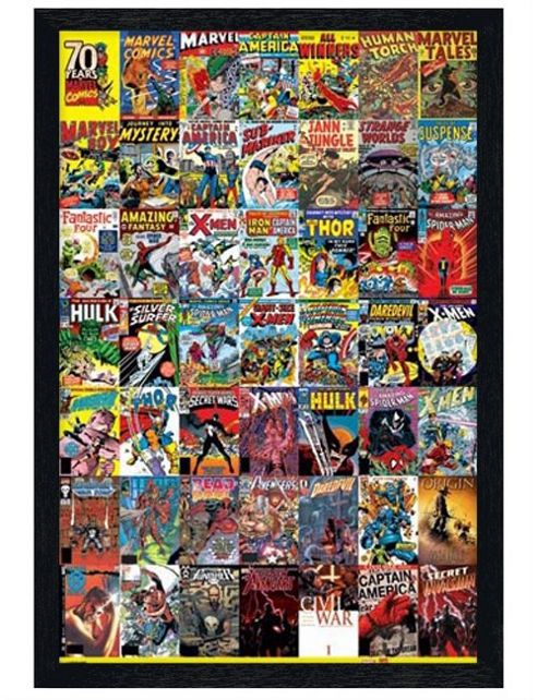 Image of Black Wooden Framed Marvel Comics 70th Anniversary Poster