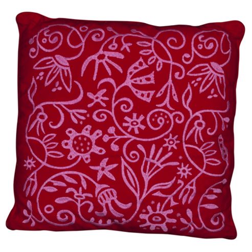 Image of Red Flower Embroidered Cushion