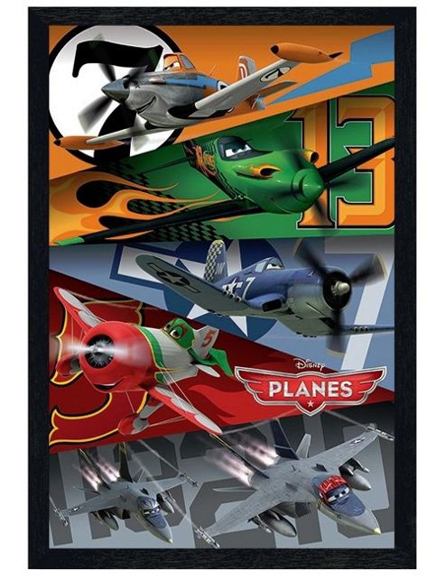 Image of Walt Disney Planes Black Wooden Framed Colour & Numbers Montage Poster