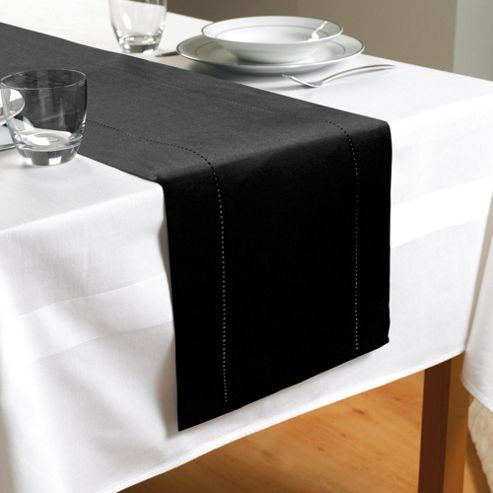 Image of Country Club Hem Stitch Table Runner In Black