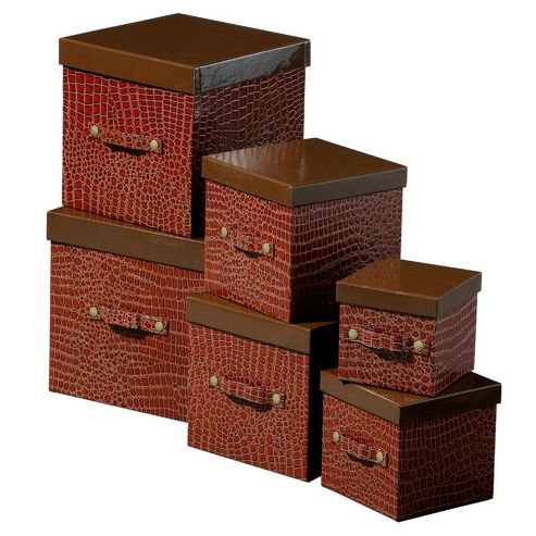 Image of Premier Housewares Mock Croc Storage Boxes In Brown (set Of 6)