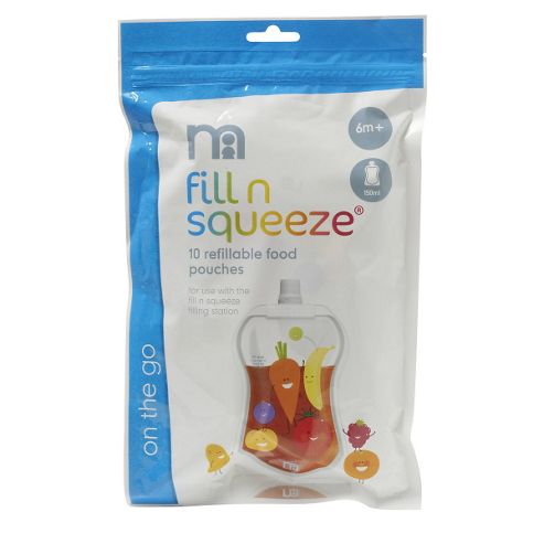 Image of Mothercare Fill 'n Squeeze Sterile Baby Food Pouches - 10x150ml