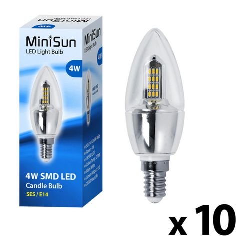 Image of Pack Of Ten Minisun Ses E14 4w Smd Led Candle Bulbs Warm White