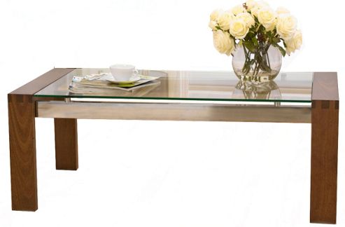 Image of Roma Walnut Coffee Table With Glass Top