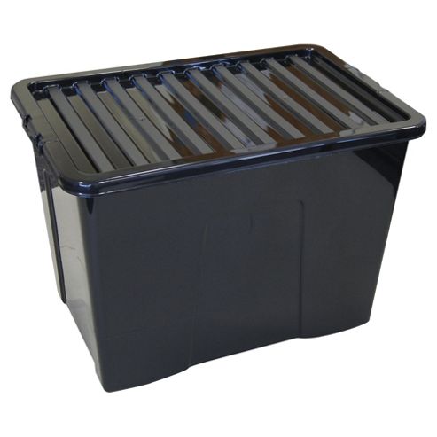 Image of Wham Plastic 80l Storage Box With Lid, Black