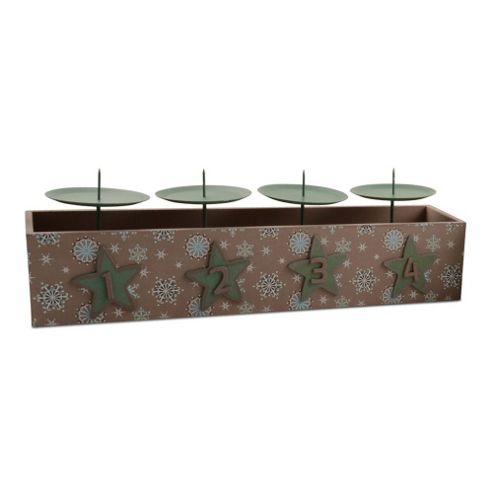 Image of Decorative Brown Wooden Advent Candle Holder With Snowflake Design