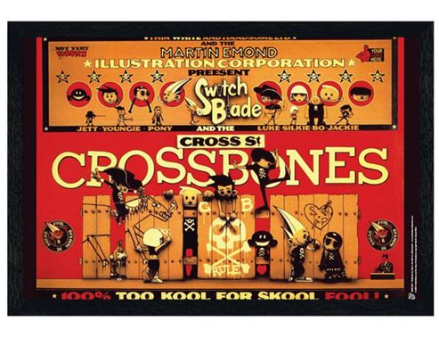 Image of Martin Emond Black Wooden Framed Switch Blade And The Cross St. Crossbones Poster