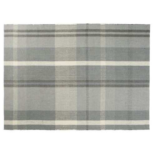 Image of Tartan Flat Weave Rug 80 X 150cm, Grey