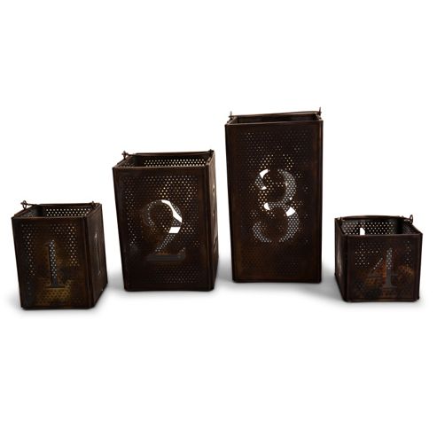 Image of Antique Finish Advent Numbered Metal Lantern Set For Christmas