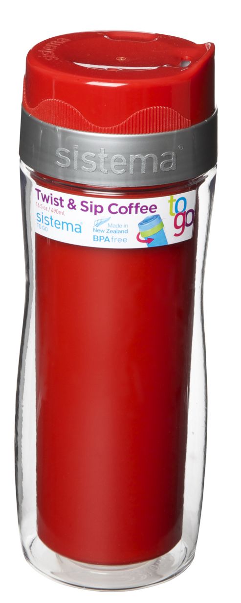 Image of Sistema Twist 'n' Sip Large Coffee To Go Travel Mug 490ml, Red