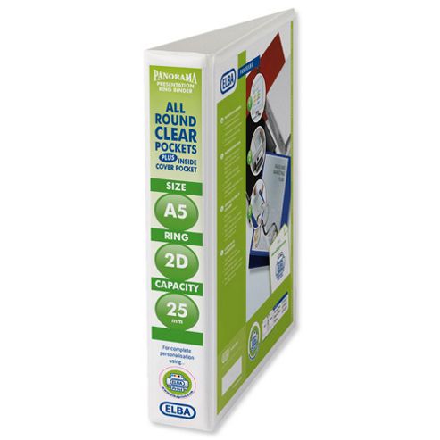 Image of Elba Presentation Ring Binder Pvc 2 D-ring 25mm Capacity A5 White Ref 400008434 [pack 6]