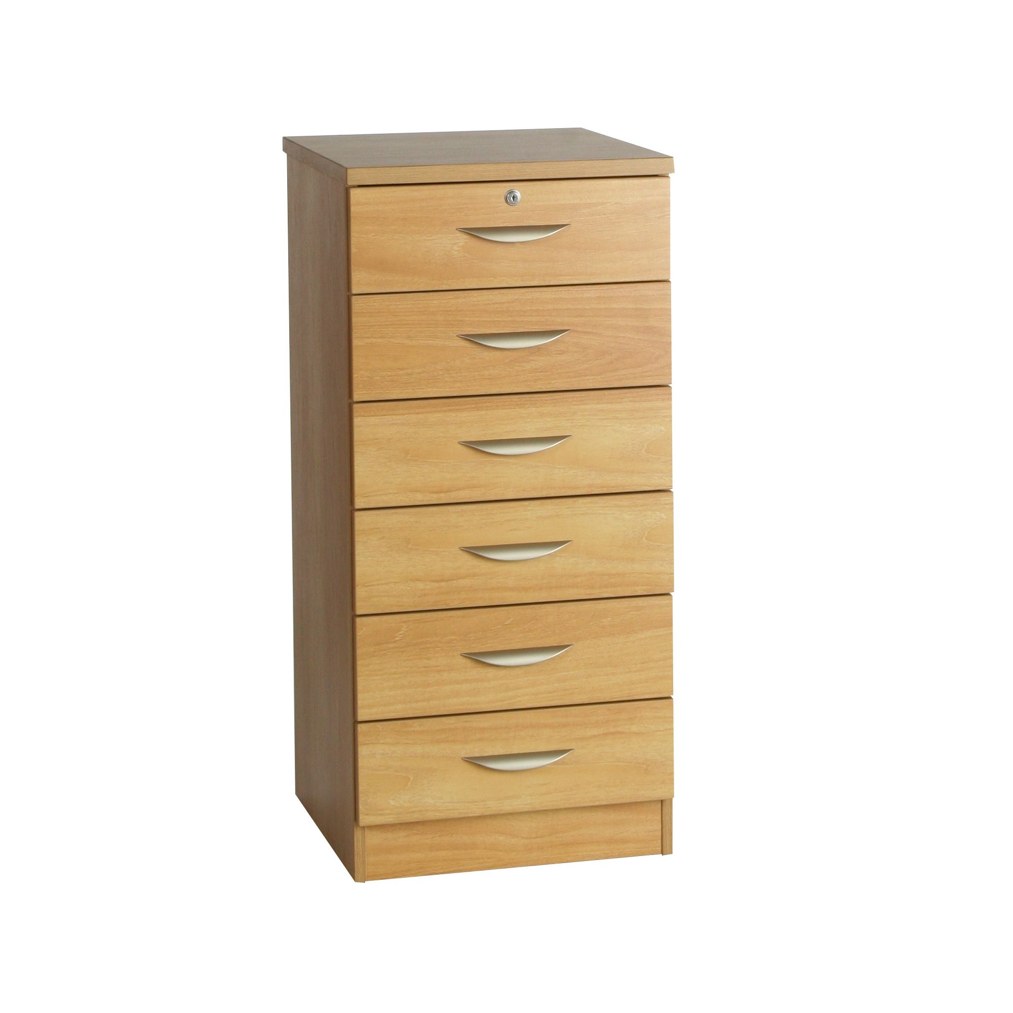 R White Cabinets Six Drawer Wooden Home Office Unit - Teak at Tesco Direct