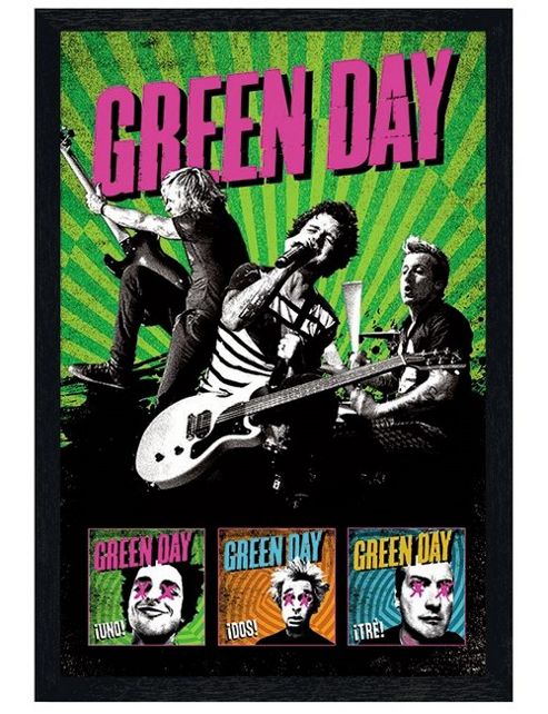 Image of Green Day Black Wooden Framed Billie, Mike & Tre Poster