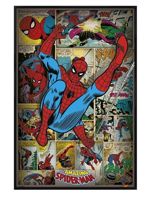 Image of Gloss Black Framed Marvel Comics Retro Spiderman Compilation Poster