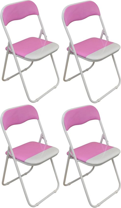 Image of 4 X Pink And White Padded Folding Chair - Great For, Office, Desk, Poker, Spare