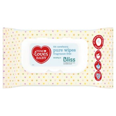 Tesco Loves Baby Pure New Born Fragrance Free Wipes 64 Pack