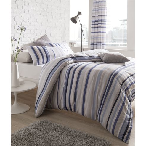 Image of Catherine Lansfield Knitted Stripe Curtains 66x72 Cotton Rich 168x183cm Nautical