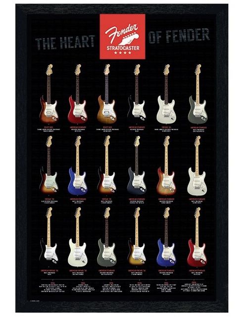 Image of Black Wooden Framed Stratocaster The Heart Of Fender Poster