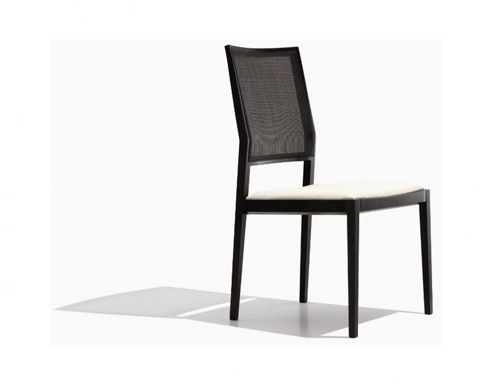Image of Andreu World Manila Side Chair With Wicker Back - Small - Fabric Field-light Brown