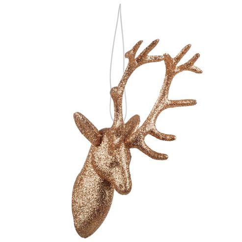Image of Hanging Gold Glitter Reindeer Head Christmas Decoration