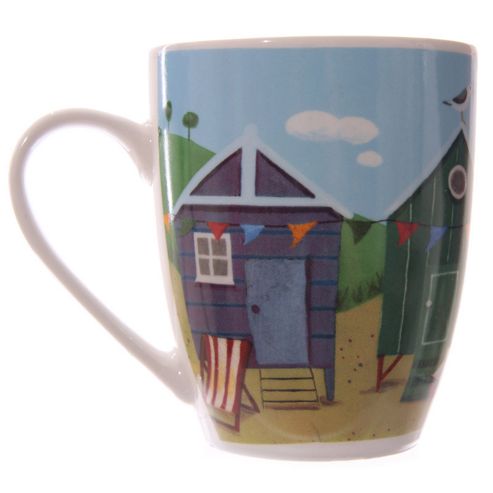 Image of Jan Pashley Colourful Beach Huts Single Bone China Mug