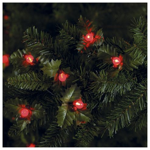 Image of Tesco Holly And Berry Led Christmas Lights, Battery Operated