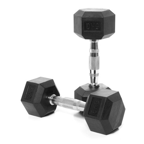 Image of Body Power Rubber Hex Ergo Dumbbells - 5kg (x2)